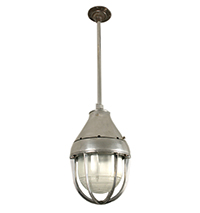 Industrial Pendant with Prismatic Shade and Cage