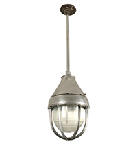 Industrial Pendant with Prismatic Shade and Cage